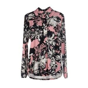 Anna Rachele Jeans Collection Flowy 1/2 Button Polo Shirt Blouse Pink/Black Sz 6